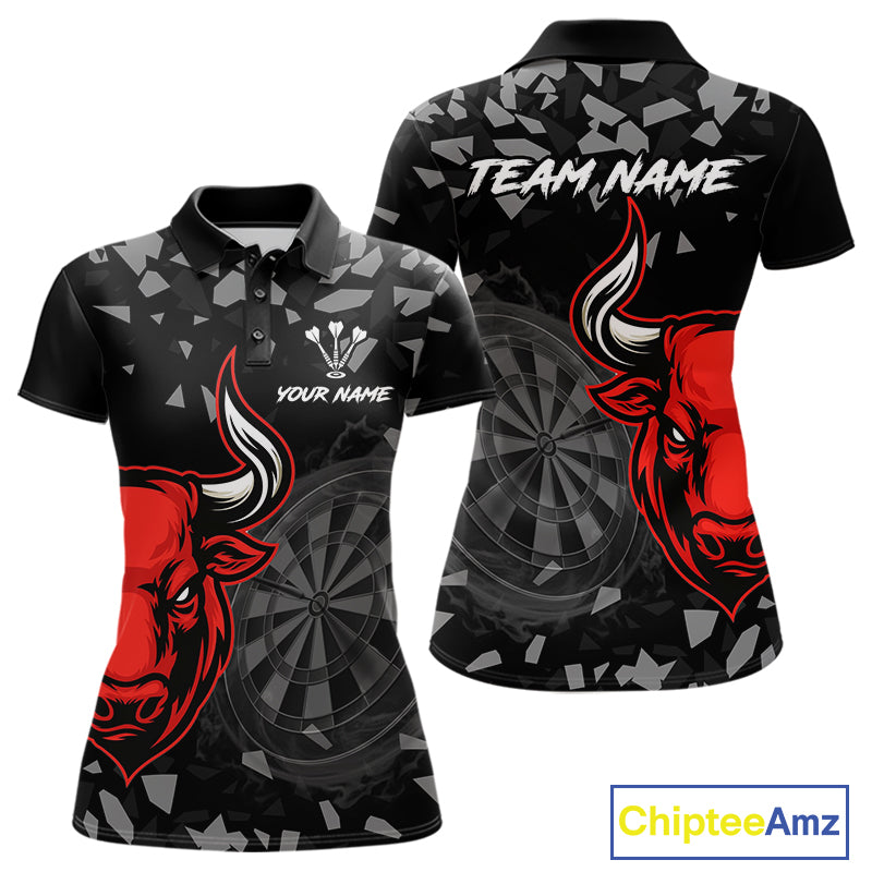 Bull & Dartboard Custom Grunge Women's Darts Polo Shirt  - Red Darts Team Jersey NYN0716