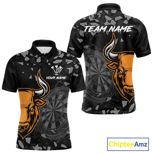 Bull & Dartboard Custom Grunge Men's Darts Polo Shirt - Orange Darts Team Jersey NYN0717