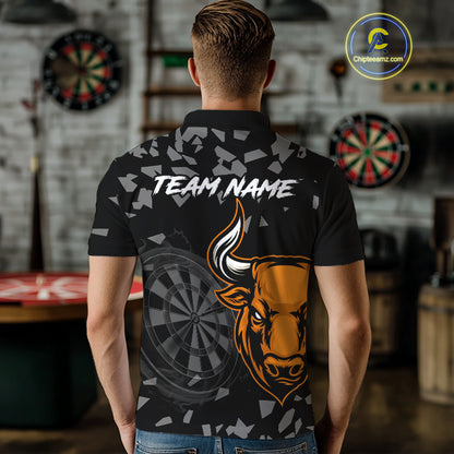 Bull & Dartboard Custom Grunge Men's Darts Polo Shirt - Orange Darts Team Jersey NYN0717