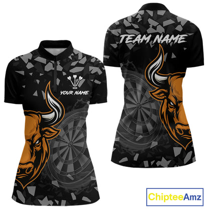Bull & Dartboard Custom Grunge Women's Darts Quarter-Zip Shirt - Orange Darts Team Jersey NYN0717