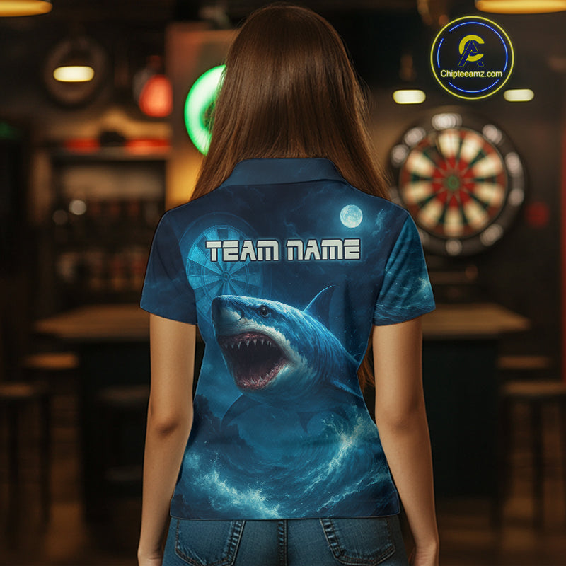 Custom Cobalt Shark Dartboard Darts Polo Shirt For Women Darts Tournament Team Jersey NYN0965