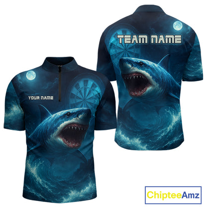 Custom Cobalt Shark Dartboard Darts 1/4-Zip Shirt For Men Darts Tournament Team Jersey NYN0965