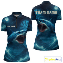 Load image into Gallery viewer, Custom Cobalt Shark Dartboard Darts 1/4-Zip Shirt For Women Darts Tournament Team Jersey NYN0965