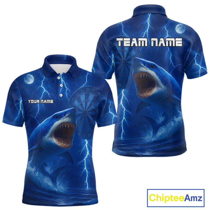 Custom Shark Dark Blue Lightning Dartboard Darts Polo Shirt For Men Darts Team Jersey NYN0966