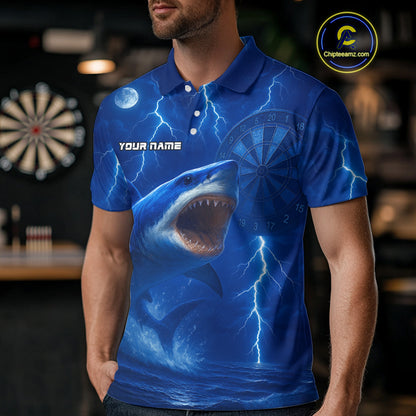 Custom Shark Dark Blue Lightning Dartboard Darts Polo Shirt For Men Darts Team Jersey NYN0966