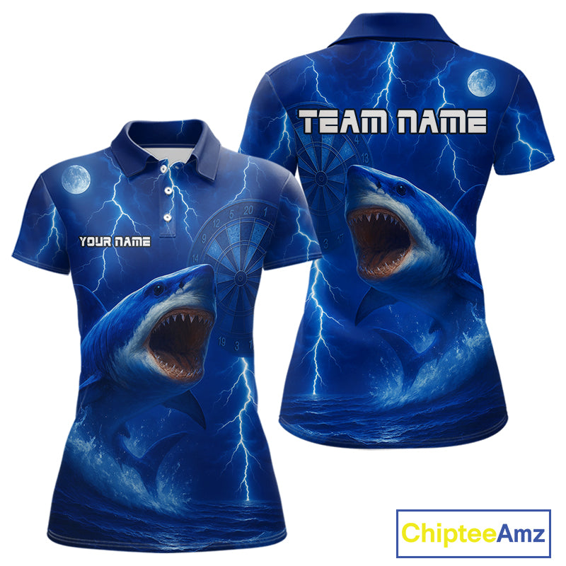 Custom Shark Dark Blue Lightning Dartboard Darts Polo Shirt For Women Darts Team Jersey NYN0966