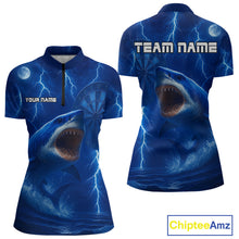 Load image into Gallery viewer, Custom Shark Dark Blue Lightning Dartboard Darts 1/4-Zip Shirt For Women Darts Team Jersey NYN0966