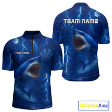 Load image into Gallery viewer, Custom Shark Dark Blue Lightning Dartboard Darts 1/4-Zip Shirt For Men Darts Team Jersey NYN0966