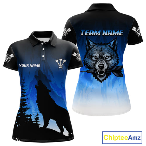 Persionalized Wolf-Head Dart Arrows Blue Dart Shirt For Women, Dart Team Jerseys NYN0112