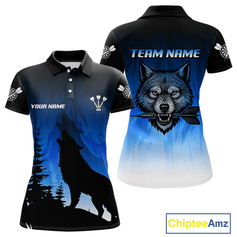 Persionalized Wolf-Head Dart Arrows Blue Dart Shirt For Women, Dart Team Jerseys NYN0112