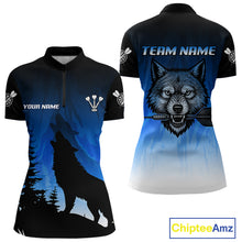 Load image into Gallery viewer, Persionalized Wolf-Head Dart Arrows Blue Dart Shirt For Women, Dart Team Jerseys NYN0112