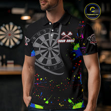 Load image into Gallery viewer, Red Dartboard Multicolored Splashes Men's Darts Shirt - Custom Name For Players NYN0494