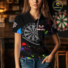 Load image into Gallery viewer, Red Dartboard Multicolored Splashes Women's Darts Shirt - Custom Name For Players NYN0494