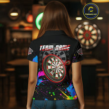 Load image into Gallery viewer, Red Dartboard Multicolored Splashes Women's Darts Shirt - Custom Name For Players NYN0494