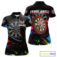 Load image into Gallery viewer, Red Dartboard Multicolored Splashes Women's Darts Shirt - Custom Name For Players NYN0494