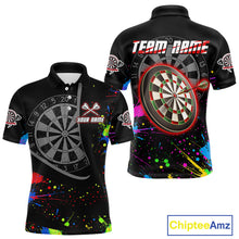 Load image into Gallery viewer, Red Dartboard Multicolored Splashes Men's Darts Shirt - Custom Name For Players NYN0494