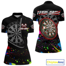 Load image into Gallery viewer, Red Dartboard Multicolored Splashes Women's Darts Shirt - Custom Name For Players NYN0494