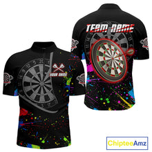 Load image into Gallery viewer, Red Dartboard Multicolored Splashes Men's Darts Shirt - Custom Name For Players NYN0494