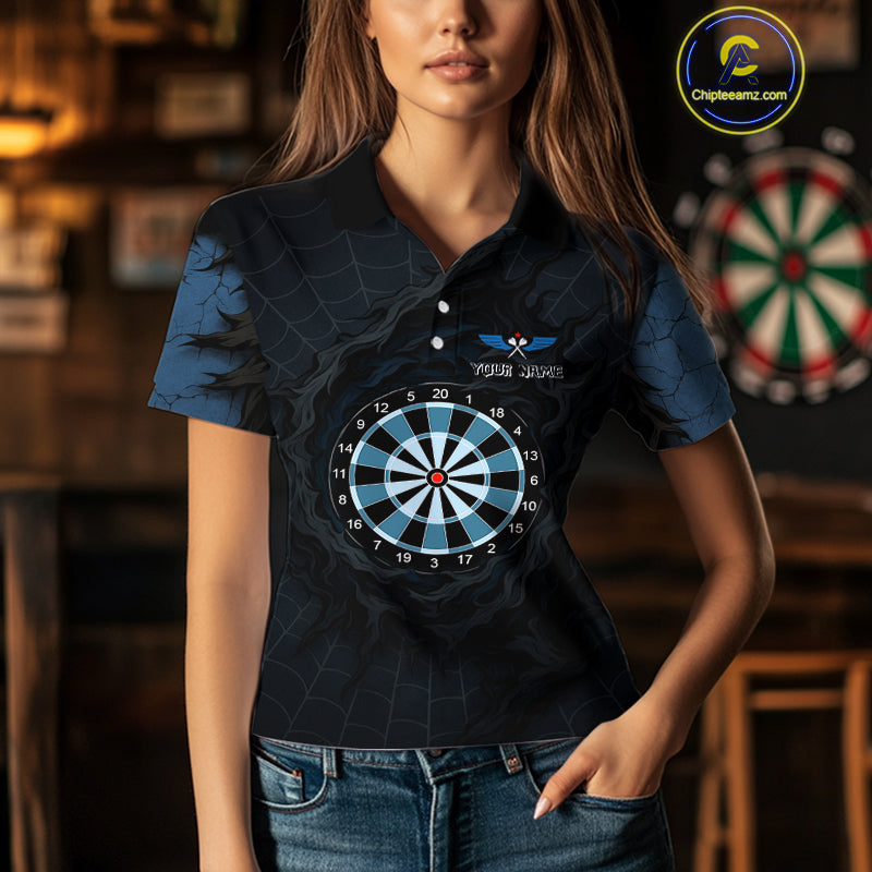 Dark Spiral Web Dartboards Women's Darts Team Shirt - Custom Name For Darts Jersey NYN0496