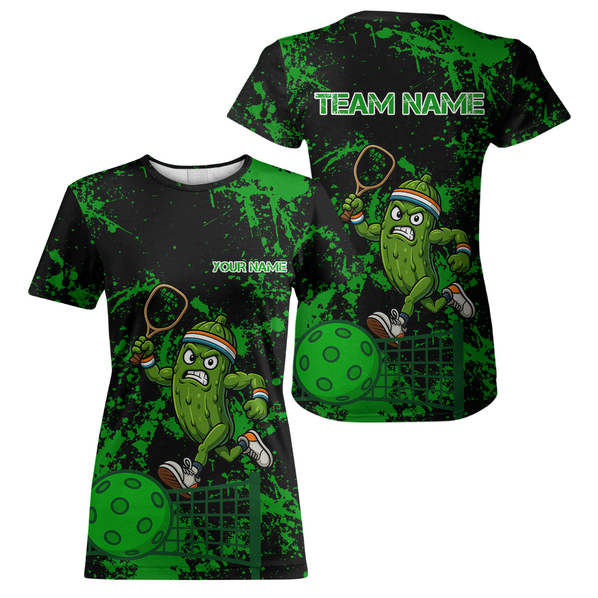 Custom Pickle Plays Ball Funny Pickleball T-Shirt For Women, Black Outfit Pickleball Shirts NYN0993