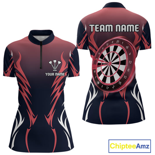 Women’s Custom Dart Shirt, Red-To-Black Color With Lightning Dartboard Dart Jersey NYN0247