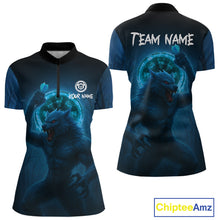 Load image into Gallery viewer, Women&#39;s Custom Dart Shirt With Blue Wolf, Red Eyes And Lightning Dartboard NYN0251