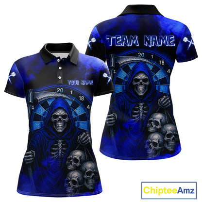 Grim Reaper With Skulls Navy Smoke Women's Darts Team Shirt - Custom Name For Players NYN0501