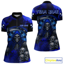 Load image into Gallery viewer, Grim Reaper With Skulls Navy Smoke Women's Darts Team Shirt - Custom Name For Players NYN0501