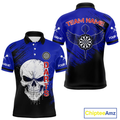 Blue Black Wings Darts And Skull Men's Darts Team Shirt - Custom Name For Players NYN0505