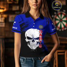 Load image into Gallery viewer, Blue Black Wings Darts And Skull Women's Darts Team Shirt - Custom Name For Players NYN0505