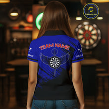 Load image into Gallery viewer, Blue Black Wings Darts And Skull Women's Darts Team Shirt - Custom Name For Players NYN0505