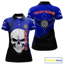 Load image into Gallery viewer, Blue Black Wings Darts And Skull Women's Darts Team Shirt - Custom Name For Players NYN0505