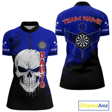 Load image into Gallery viewer, Blue Black Wings Darts And Skull Women's Darts Team Shirt - Custom Name For Players NYN0505