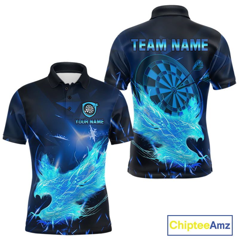 Blue-Lightning Eagle Dartboard Men's Darts Polo Shirt Custom Name For Darts Jersey NYN0735