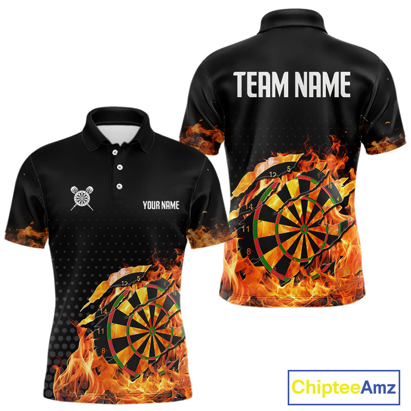 Men's Custom Darts Shirt With Cracked Flame Dartboard And Halftone Pattern NYN0270