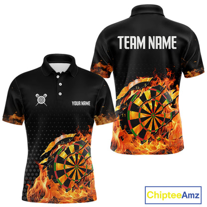 Men's Custom Darts Shirt With Cracked Flame Dartboard And Halftone Pattern NYN0270