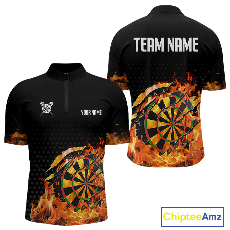 Men's Custom Darts Shirt With Cracked Flame Dartboard And Halftone Pattern NYN0270