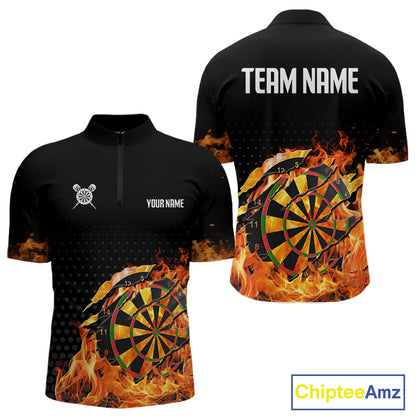 Men's Custom Darts Shirt With Cracked Flame Dartboard And Halftone Pattern NYN0270