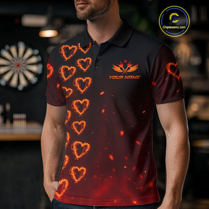 Flame Heart Dart Arrow Men's Darts Shirt Polo Jersey Custom Name For Players NYN0737