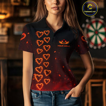 Load image into Gallery viewer, Flame Heart Dart Arrow Women&#39;s Darts Shirt Polo Jersey Custom Name For Players NYN0737