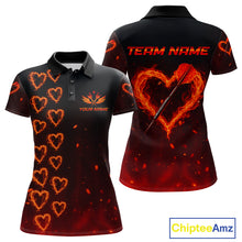 Load image into Gallery viewer, Flame Heart Dart Arrow Women&#39;s Darts Shirt Polo Jersey Custom Name For Players NYN0737