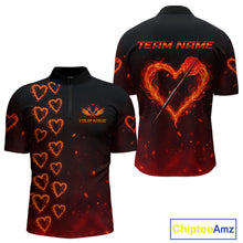 Load image into Gallery viewer, Flame Heart Dart Arrow Men's Darts Shirt Quarter-Zip Jersey Custom Name For Players NYN0737