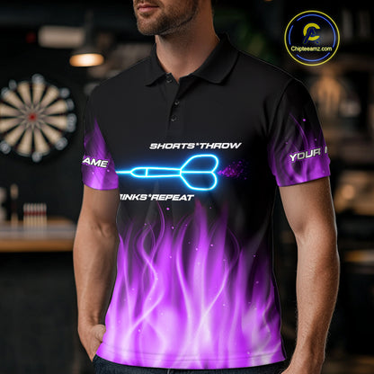 Custom Purple Flames Patriotic Dart Shirt For Men American Flag Dart Team Jerseys NYN1053