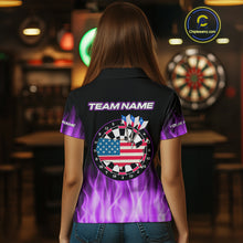 Load image into Gallery viewer, Custom Purple Flames Patriotic Dart Shirt For Women American Flag Dart Team Jerseys NYN1053