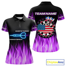 Load image into Gallery viewer, Custom Purple Flames Patriotic Dart Shirt For Women American Flag Dart Team Jerseys NYN1053