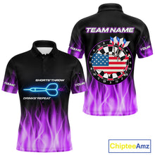 Load image into Gallery viewer, Custom Purple Flames Patriotic Dart Shirt For Men American Flag Dart Team Jerseys NYN1053