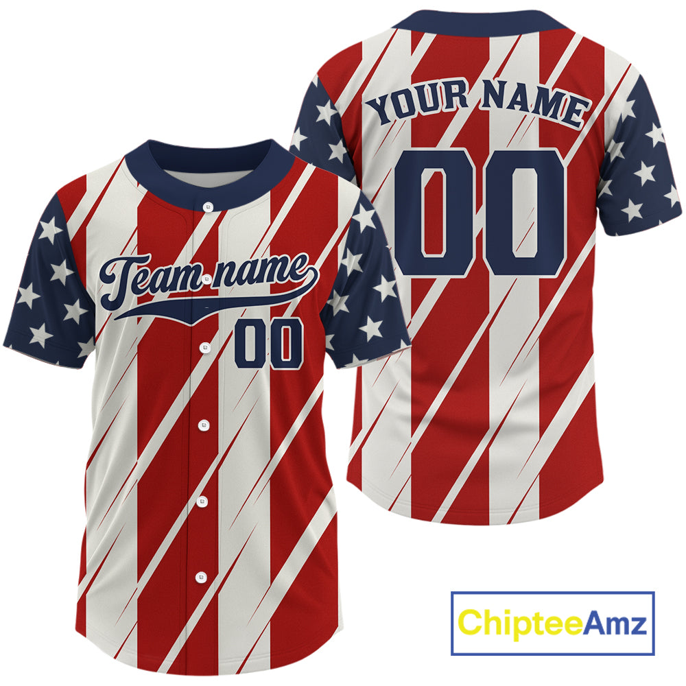 Custom Red And Blue USA Flag Baseball Shirt For Men Youth Patriotic Baseball Jersey NYN1380