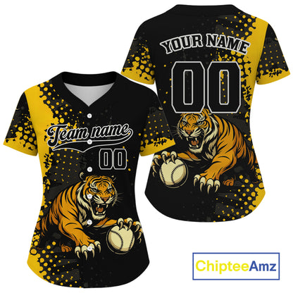 Custom Black And Yellow Tiger Baseball Ball Jerseys For Women Baseball Tournament Jersey NYN1383