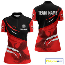 Load image into Gallery viewer, Custom Dart Team Shirt For Women With Crimson Phoenix On Black Linear Pattern NYN0277