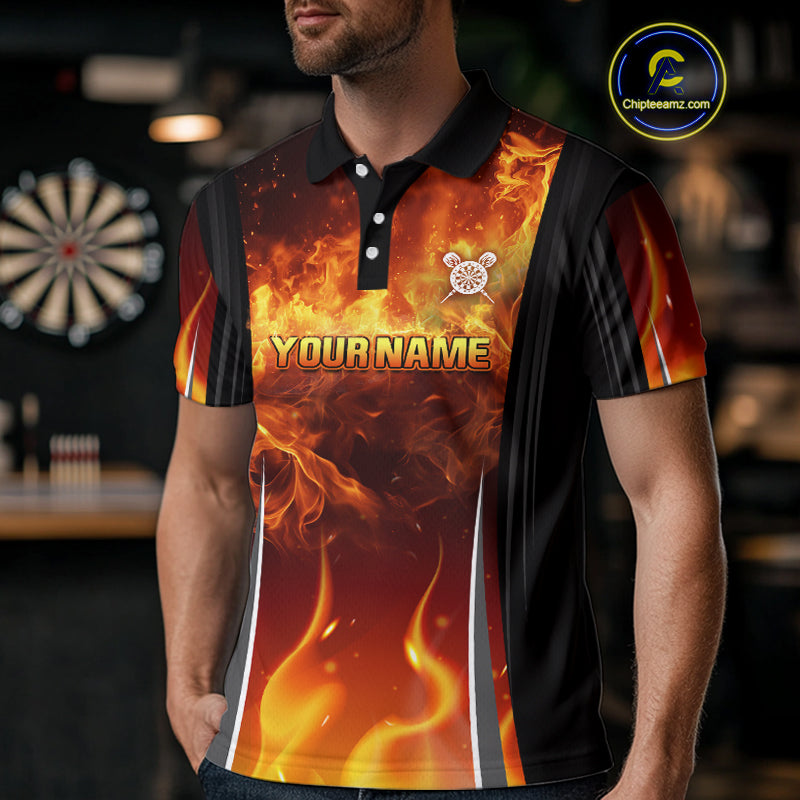 Flaming Hand Holding Dart Arrow Men's Darts Shirt - Custom Name For Darts Jersey NYN0546